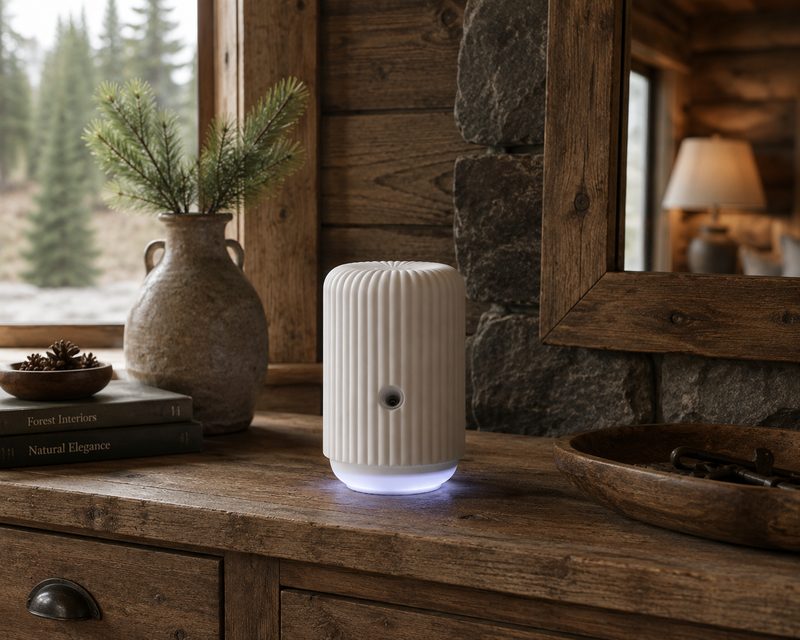 Velvet Evergreen Scentsy Solo in rustic log cabin